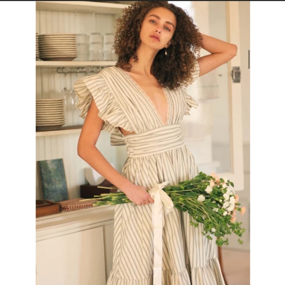 Une Femme Luisa House Dress in Striped Cotton with Ruffle Sleeves XS